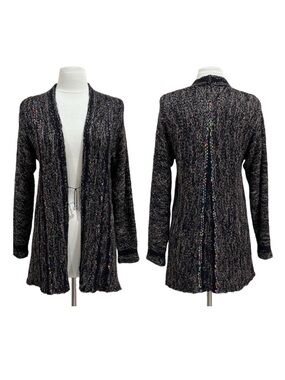 Parvaneh Knitwear Brown Black Cardigan with Colorful Details & Beadwork Closure